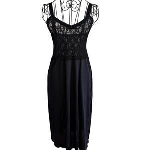Vintage 70's BestForm Black Stretch Lace Shimmery Nightgown Slip Glam Goth